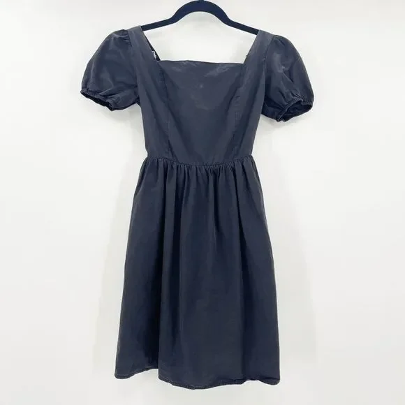 UrbanOutfitters Tie Back Mini Dress Women's Size M Black A Line Puff Sleeve